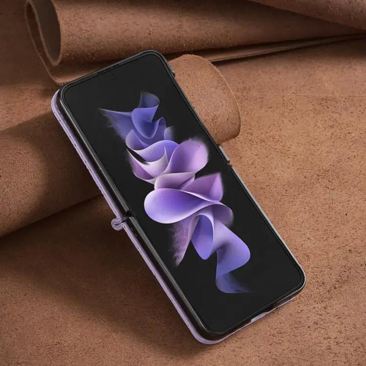 Voor Samsung Galaxy Z Flip7 Diamond Lattice PU + PC schokbestendige telefoonhoes (paars)