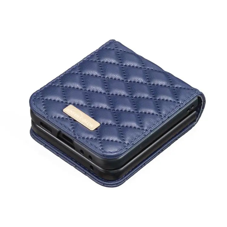 Voor Samsung Galaxy Z Flip7 Diamond Lattice PU + PC schokbestendige telefoonhoes (blauw)