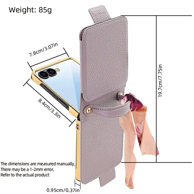 Voor Samsung Galaxy Z Flip7 Litchi-patroon make-upspiegel PU-telefoonhoesje met zijden sjaal (rood)