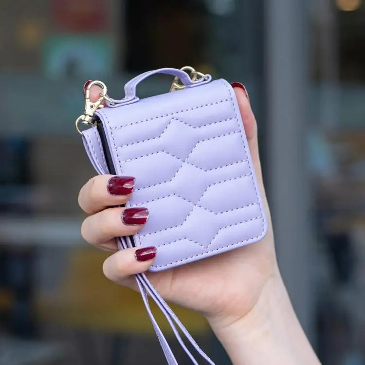 Voor Samsung Galaxy Z Flip7 V-vormig crossbody lanyard leren telefoonhoesje (paars)