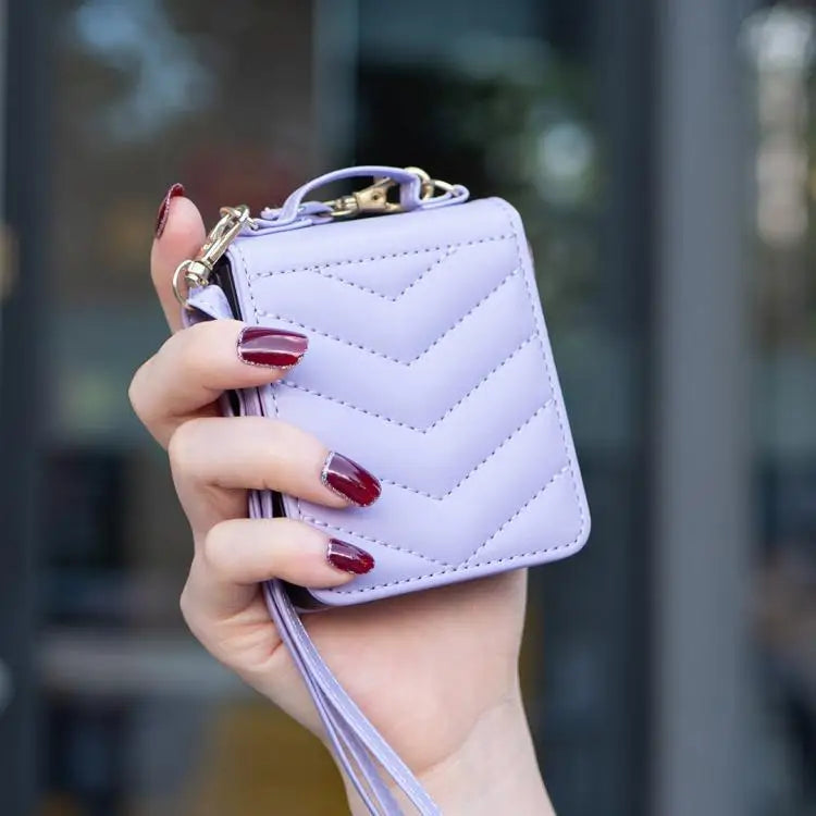 Voor Samsung Galaxy Z Flip7 Golfvormige Crossbody Lanyard Leren Telefoonhoesje (Paars)