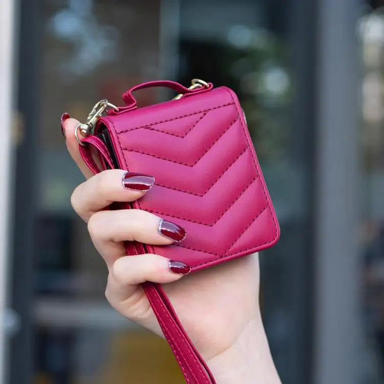 Voor Samsung Galaxy Z Flip7 Golfvormige Crossbody Lanyard Leren Telefoonhoesje (Rosé Rood)