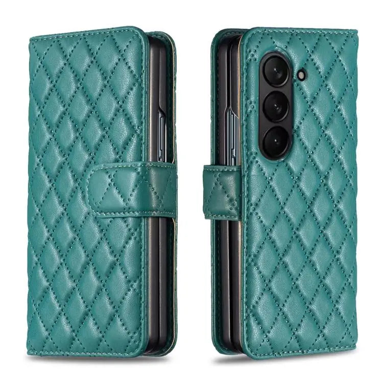 Voor Samsung Galaxy Z Fold5 Diamond Lattice Wallet Flip Leather Phone Case (groen)