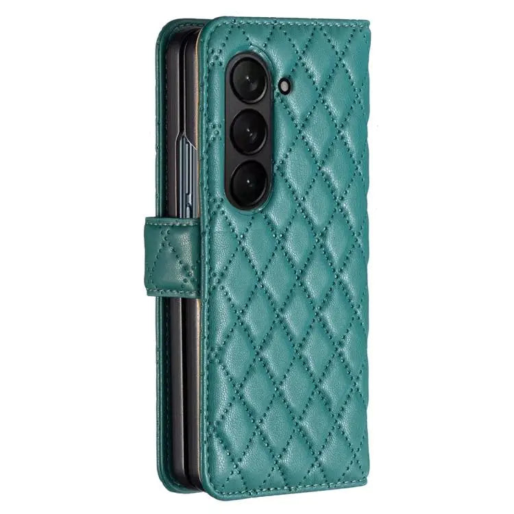 Voor Samsung Galaxy Z Fold5 Diamond Lattice Wallet Flip Leather Phone Case (groen)