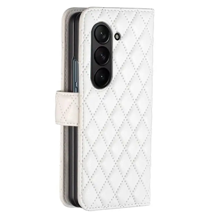 Voor Samsung Galaxy Z Fold5 Diamond Lattice Wallet Flip Leather Phone Case (wit)