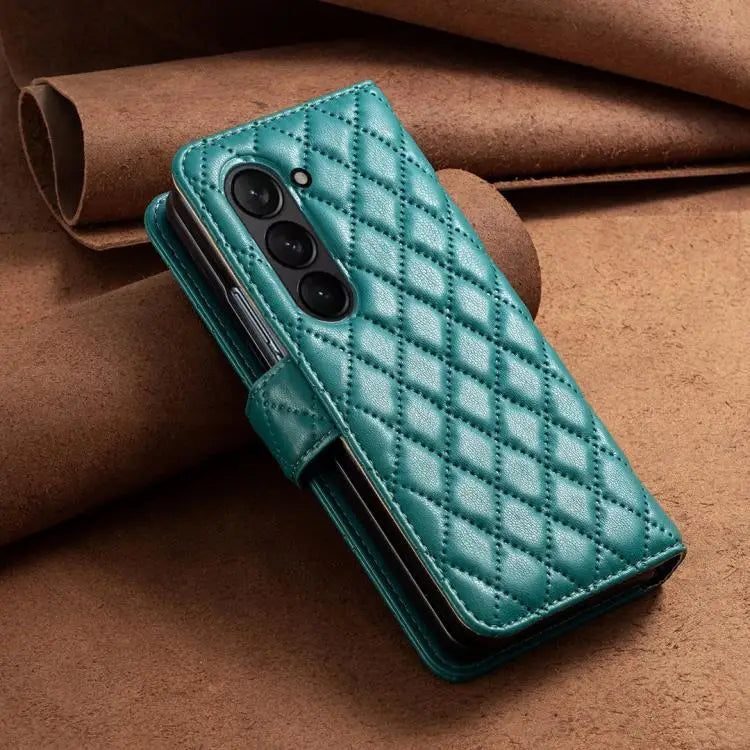 Voor Samsung Galaxy Z Fold5 Diamond Lattice Wallet Flip Leather Phone Case (groen)