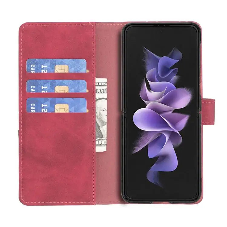 Voor Samsung Galaxy Z Fold5 Magnetische gesp Rhombus textuur leren telefoonhoesje (rood)