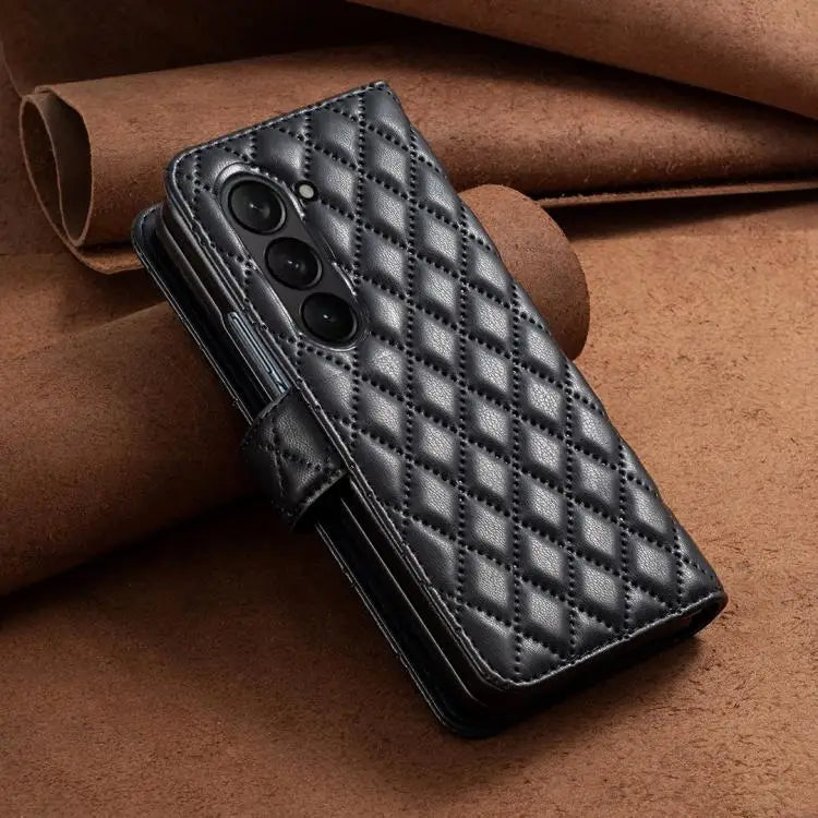 Voor Samsung Galaxy Z Fold6 Diamond Lattice Wallet Flip Leather Phone Case (zwart)