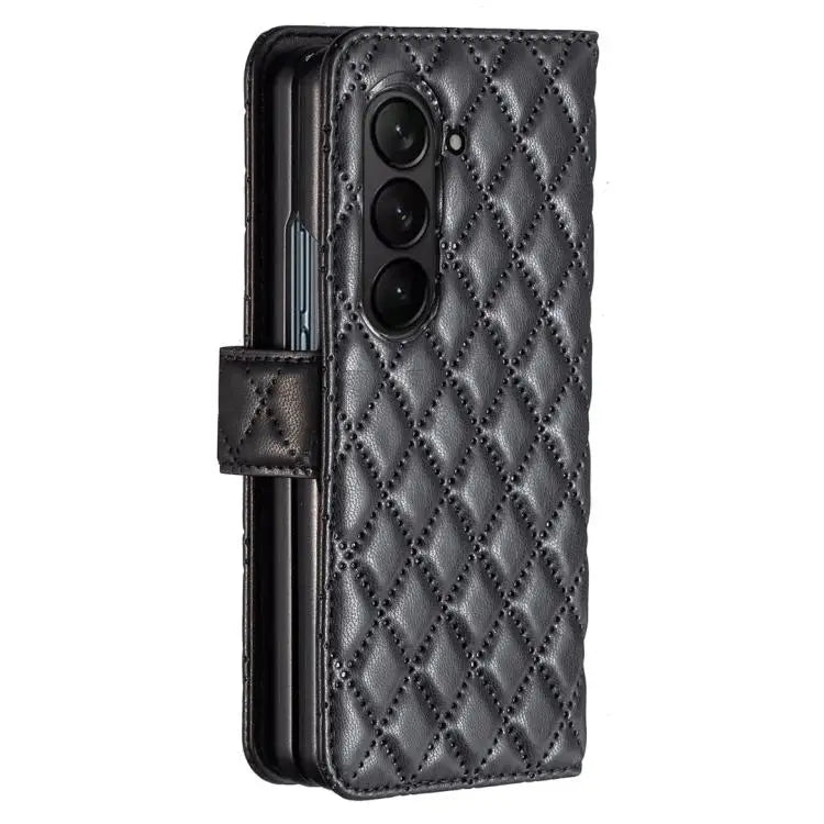 Voor Samsung Galaxy Z Fold6 Diamond Lattice Wallet Flip Leather Phone Case (zwart)