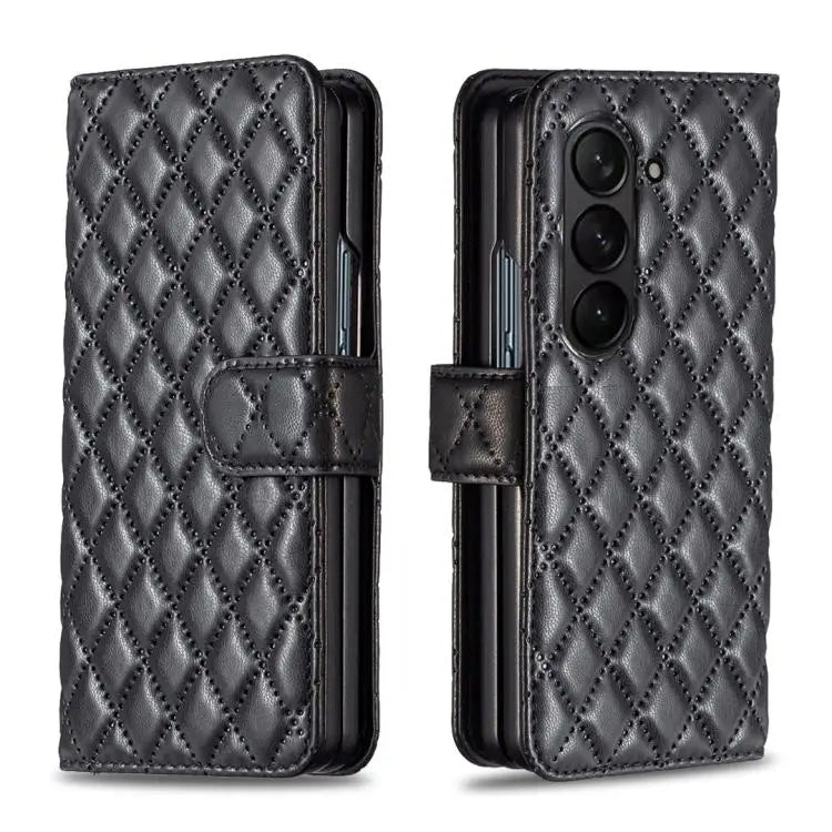 Voor Samsung Galaxy Z Fold6 Diamond Lattice Wallet Flip Leather Phone Case (zwart)