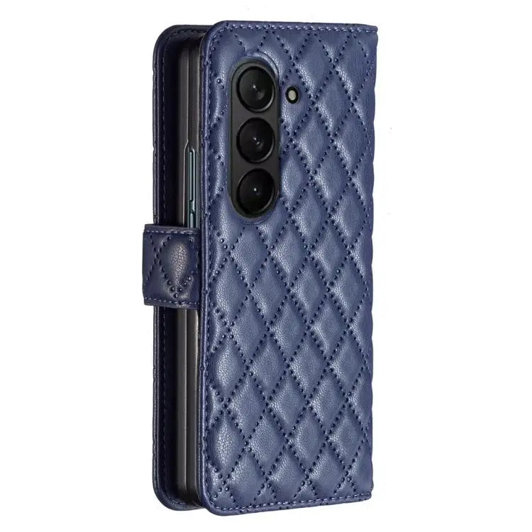 Voor Samsung Galaxy Z Fold6 Diamond Lattice Wallet Flip Leather Phone Case (blauw)