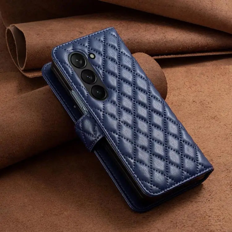 Voor Samsung Galaxy Z Fold6 Diamond Lattice Wallet Flip Leather Phone Case (blauw)
