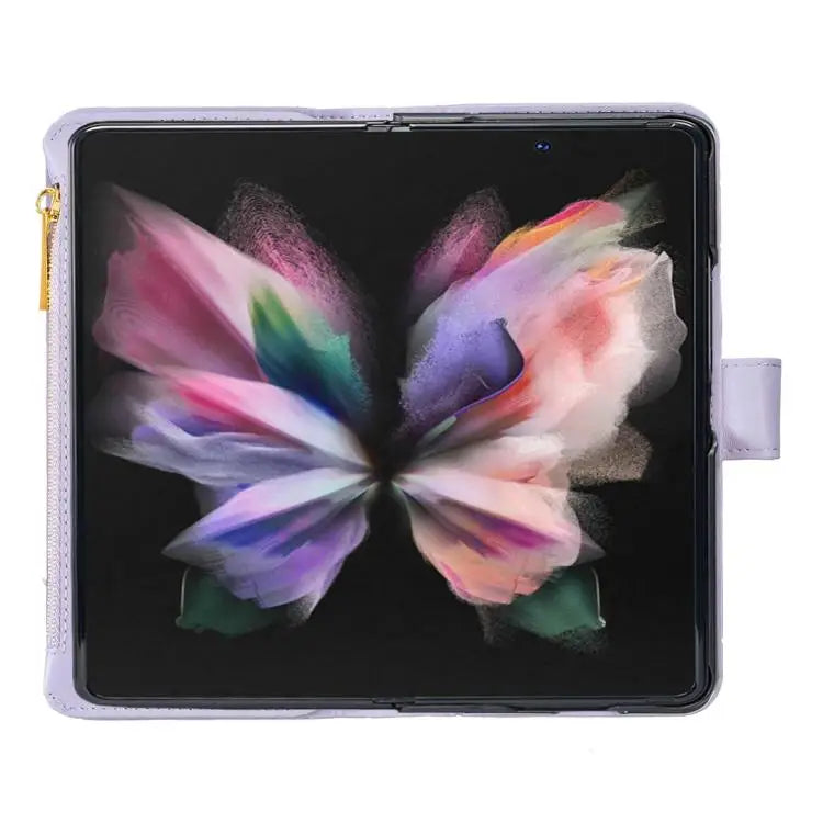 Voor Samsung Galaxy Z Fold6 Diamond Lattice Zipper Wallet Leather Flip Phone Case (Paars)