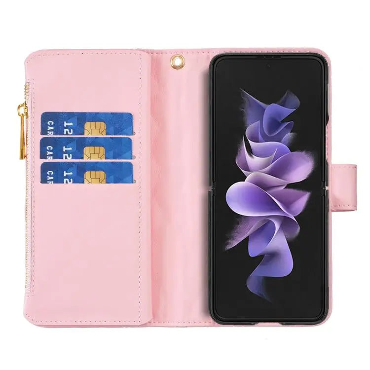 Voor Samsung Galaxy Z Fold6 Diamond Lattice Zipper Wallet Leather Flip Phone Case (roze)