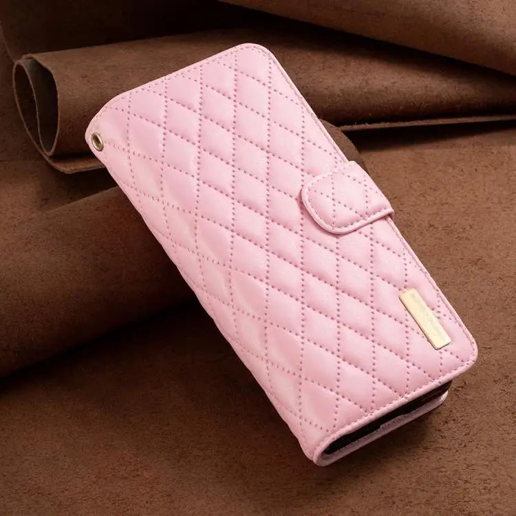 Voor Samsung Galaxy Z Fold6 Diamond Lattice Zipper Wallet Leather Flip Phone Case (roze)