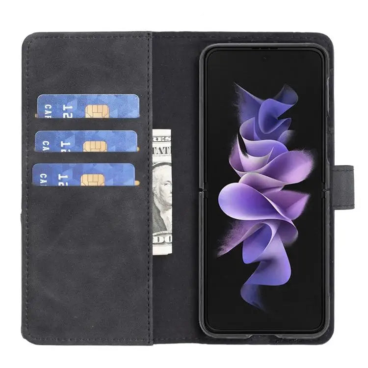 Voor Samsung Galaxy Z Fold6 Magnetische gesp Rhombus textuur leren telefoonhoesje (zwart)