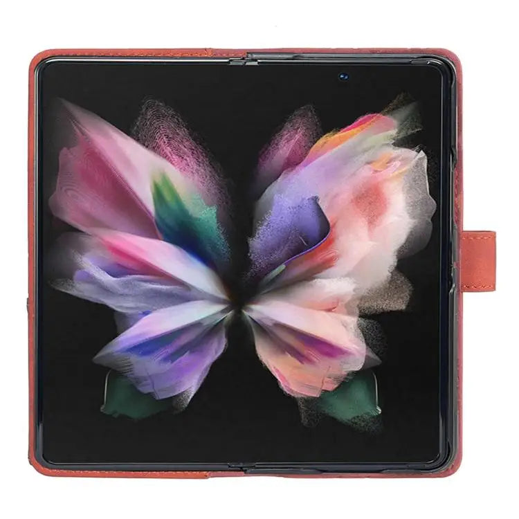 Voor Samsung Galaxy Z Fold6 Magnetische gesp Rhombus textuur leren telefoonhoesje (bruin)