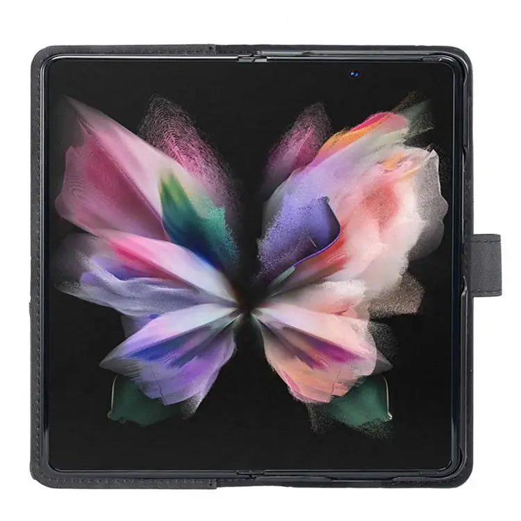 Voor Samsung Galaxy Z Fold6 Magnetische gesp Rhombus textuur leren telefoonhoesje (zwart)