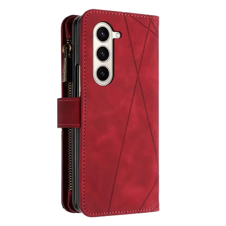 Voor Samsung Galaxy Z Fold6 Rhombus Texture Zipper Wallet Leather Phone Case (Rood)