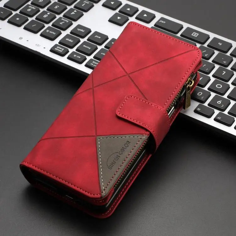 Voor Samsung Galaxy Z Fold6 Rhombus Texture Zipper Wallet Leather Phone Case (Rood)
