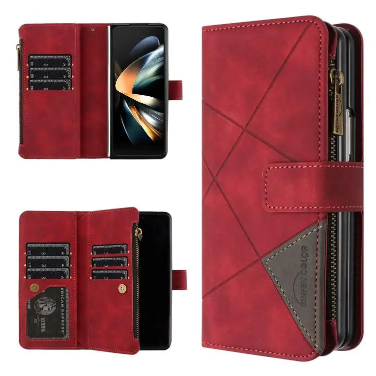 Voor Samsung Galaxy Z Fold6 Rhombus Texture Zipper Wallet Leather Phone Case (Rood)