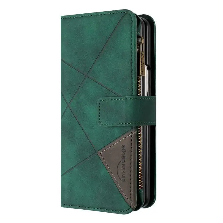 Voor Samsung Galaxy Z Fold6 Rhombus Texture Zipper Wallet Leather Phone Case (Groen)