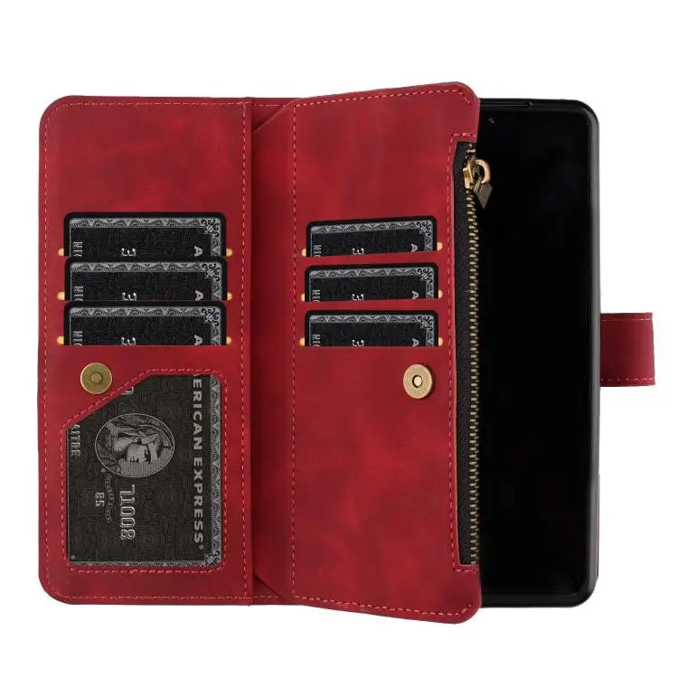 Voor Samsung Galaxy Z Fold6 Rhombus Texture Zipper Wallet Leather Phone Case (Rood)