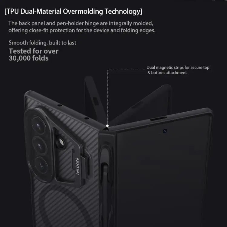 Voor Samsung Galaxy Z Fold7 5G NILLKIN CamShield Prop Transparante Spiegelhoes MagSafe Magnetische Doorschijnende PC Telefoonhoes met Stylus (Zwart)