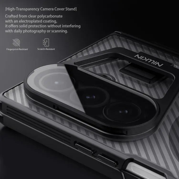 Voor Samsung Galaxy Z Fold7 5G NILLKIN CamShield Prop Transparante Spiegelhoes MagSafe Magnetische Doorschijnende PC Telefoonhoes met Stylus (Zwart)