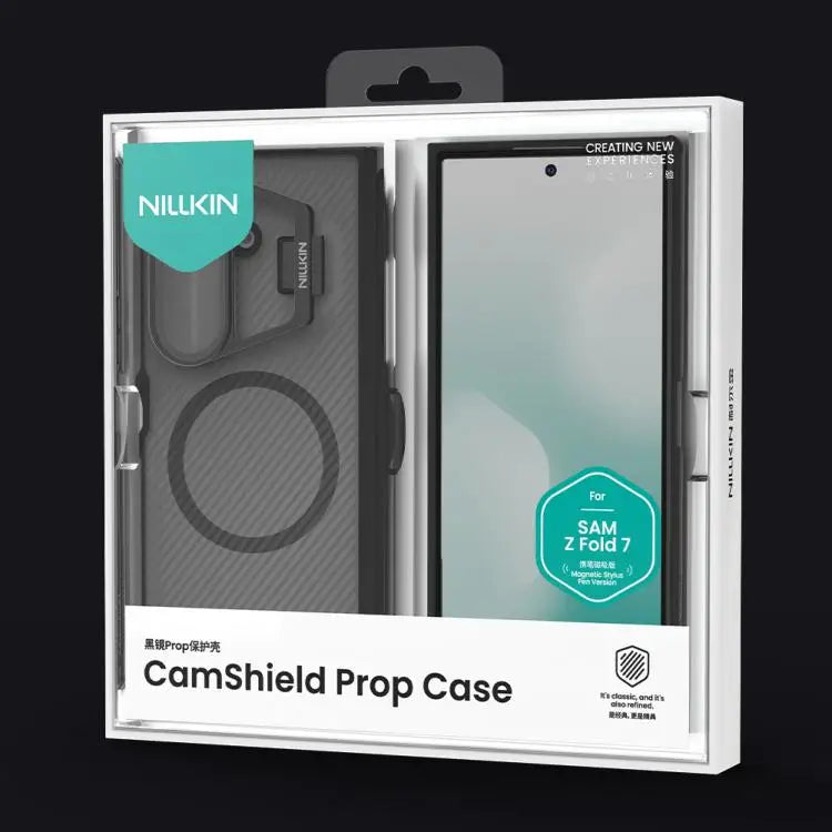 Voor Samsung Galaxy Z Fold7 5G NILLKIN CamShield Prop Transparante Spiegelhoes MagSafe Magnetische Doorschijnende PC Telefoonhoes met Stylus (Zwart)