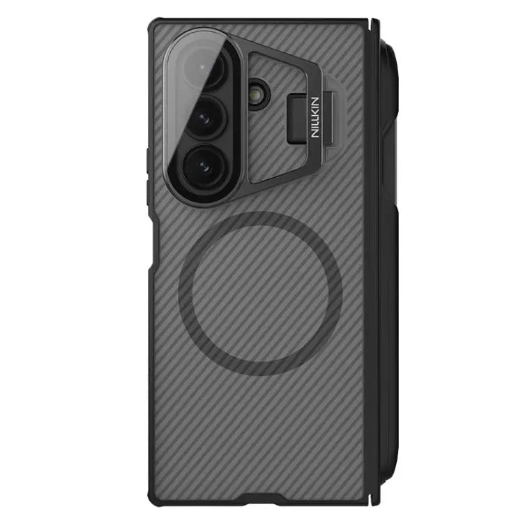 Voor Samsung Galaxy Z Fold7 5G NILLKIN CamShield Prop Transparante Spiegelhoes MagSafe Magnetische Doorschijnende PC Telefoonhoes met Stylus (Zwart)