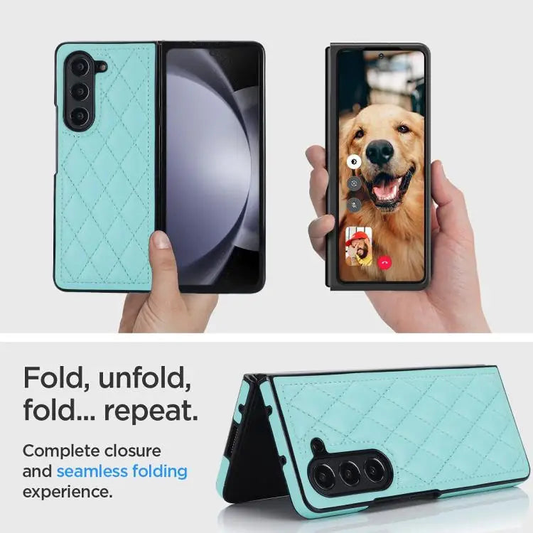 Voor Samsung Galaxy Z Fold7 5G Rhombic Fold leren telefoonhoesje (groen)