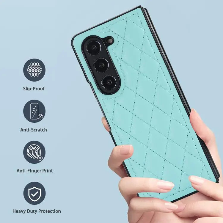 Voor Samsung Galaxy Z Fold7 5G Rhombic Fold leren telefoonhoesje (groen)