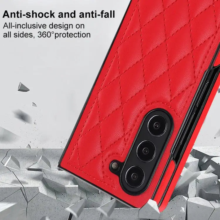 Voor Samsung Galaxy Z Fold7 5G Rhombic Fold leren telefoonhoesje (rood)