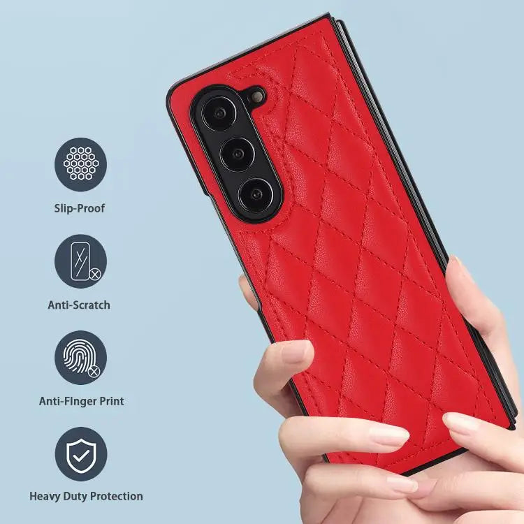 Voor Samsung Galaxy Z Fold7 5G Rhombic Fold leren telefoonhoesje (rood)