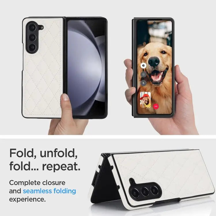 Voor Samsung Galaxy Z Fold7 5G Rhombic Fold leren telefoonhoesje (wit)