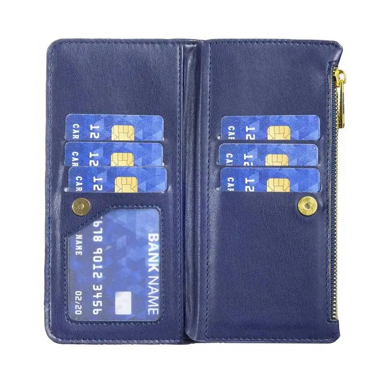 Voor Samsung Galaxy Z Fold7 Diamond Lattice Zipper Wallet Leather Flip Phone Case (blauw)