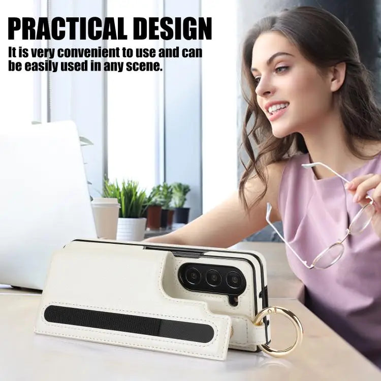 Voor Samsung Galaxy Z Fold7 Litchi Texture Dubbele Gesp Leren Telefoonhoesje met Penhouder (Wit)