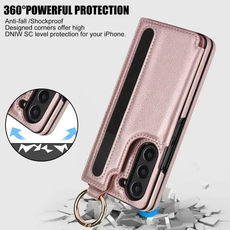 For Samsung Galaxy Z Fold7 Litchi Texture Double Buckle Leather Phone Case with Pen Slot(Rose Gold)