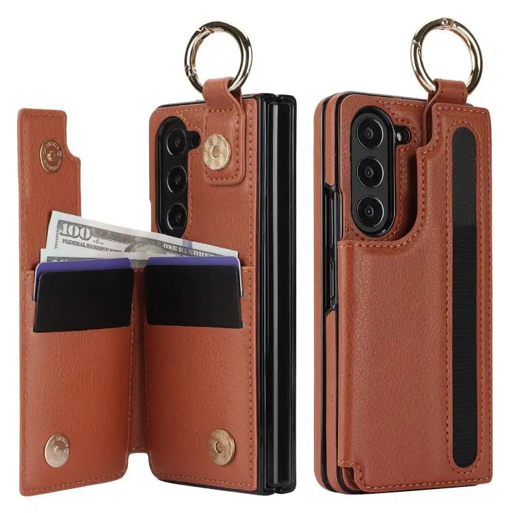 For Samsung Galaxy Z Fold7 Litchi Texture Double Buckle Leather Phone Case with Pen Slot(Brown)