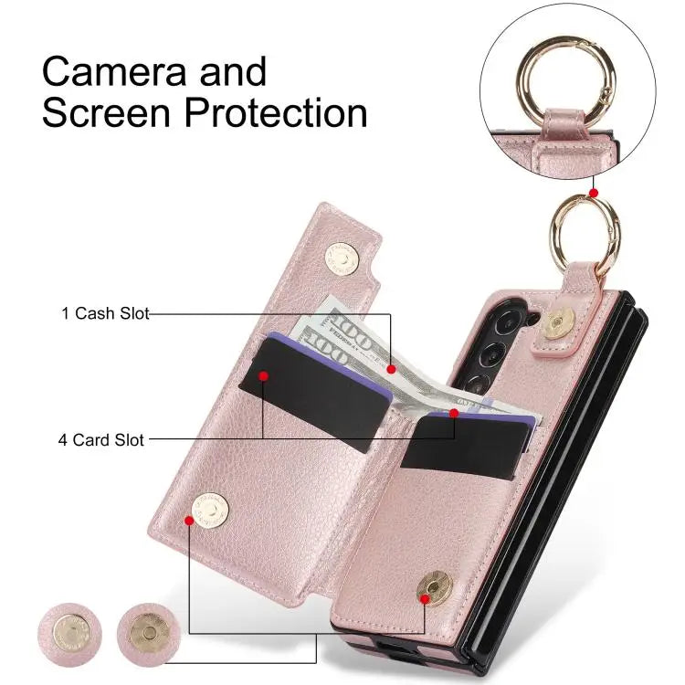 For Samsung Galaxy Z Fold7 Litchi Texture Double Buckle Leather Phone Case with Pen Slot(Rose Gold)