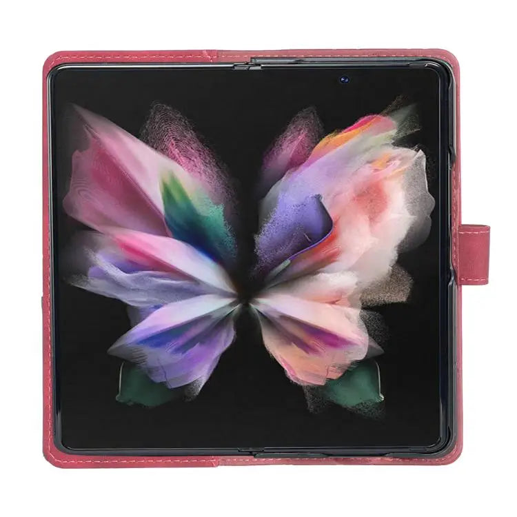 Voor Samsung Galaxy Z Fold7 Magnetische gesp Rhombus textuur leren telefoonhoesje (rood)