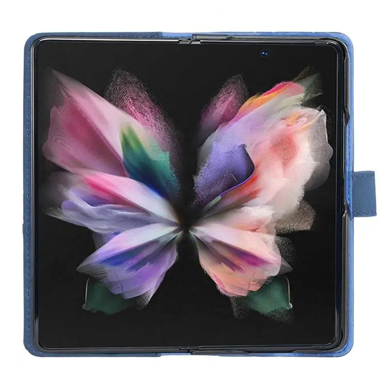 Voor Samsung Galaxy Z Fold7 Magnetische gesp Rhombus textuur leren telefoonhoesje (blauw)