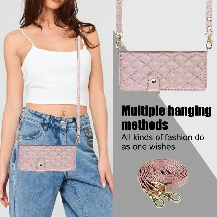 For Samsung Galaxy Z Fold7 Rhombic Texture Crossbody Multifunctional Leather Phone Case(Rose Gold)