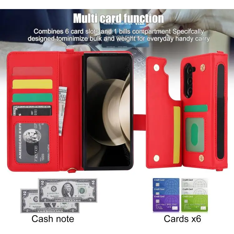 Voor Samsung Galaxy Z Fold7 Rhombic Texture Crossbody Multifunctionele Leren Telefoonhoes (Rood)