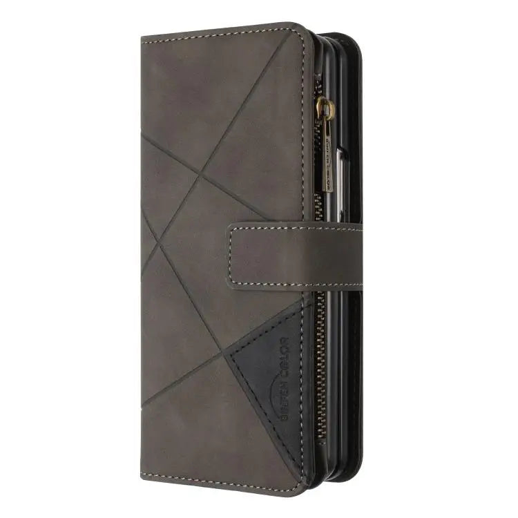 Voor Samsung Galaxy Z Fold7 Rhombus Texture Zipper Wallet Leather Phone Case (grijs)