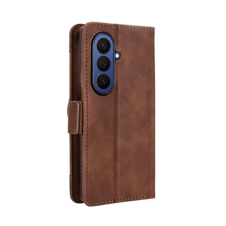Voor Samsung Galaxy Z Fold7 Skin Feel Kalfsleer Textuur Kaartsleuven Leren Telefoonhoesje (Bruin)