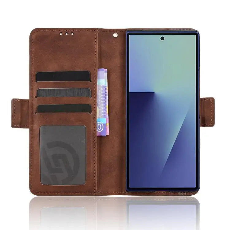 Voor Samsung Galaxy Z Fold7 Skin Feel Kalfsleer Textuur Kaartsleuven Leren Telefoonhoesje (Bruin)