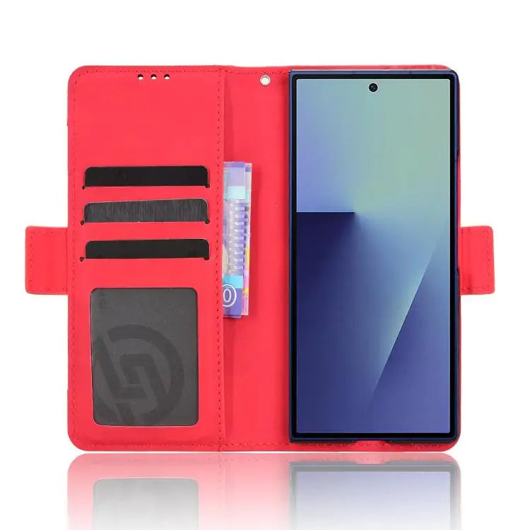 Voor Samsung Galaxy Z Fold7 Skin Feel Kalfsleer Textuur Kaartsleuven Leren Telefoonhoesje (Rood)