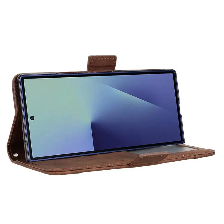 Voor Samsung Galaxy Z Fold7 Skin Feel Kalfsleer Textuur Kaartsleuven Leren Telefoonhoesje (Bruin)